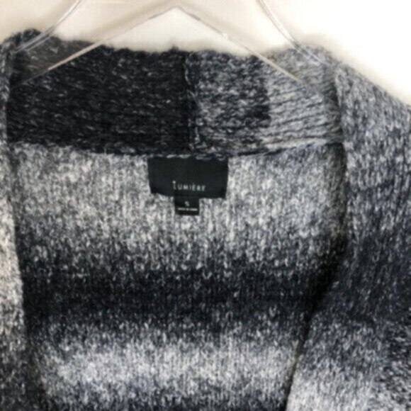 Lumiere Women's Grey Black Stripe Open Cardigan Sweater Size Small - Picture 2 of 6